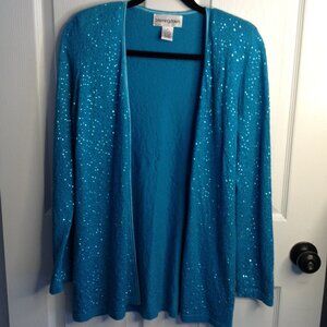 Bloomingdales "M" Teal Silk & Cashmere Duster, Embellished, Quite Lux, Classic